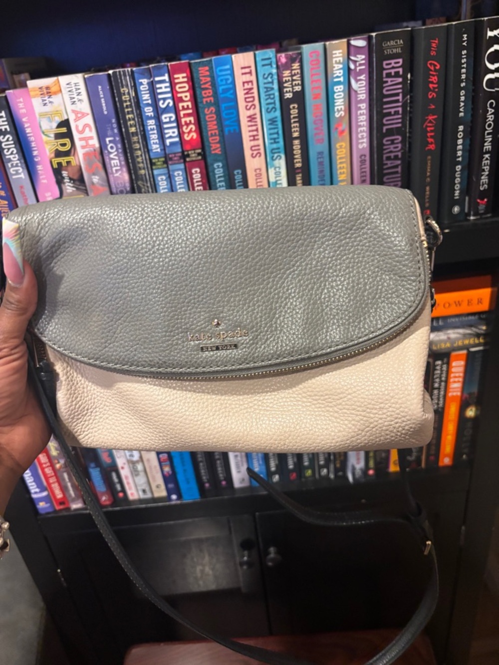 kate spade Two-Tone Gray and Cream Leather Crossbody